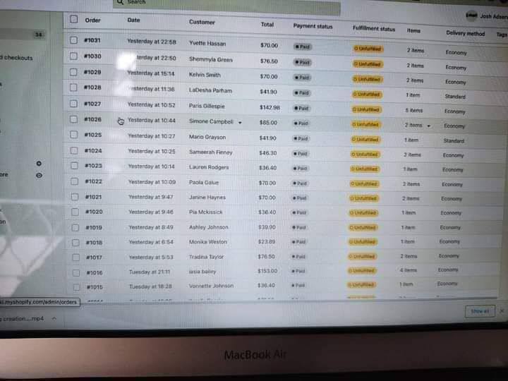 Orders dashboard on laptop